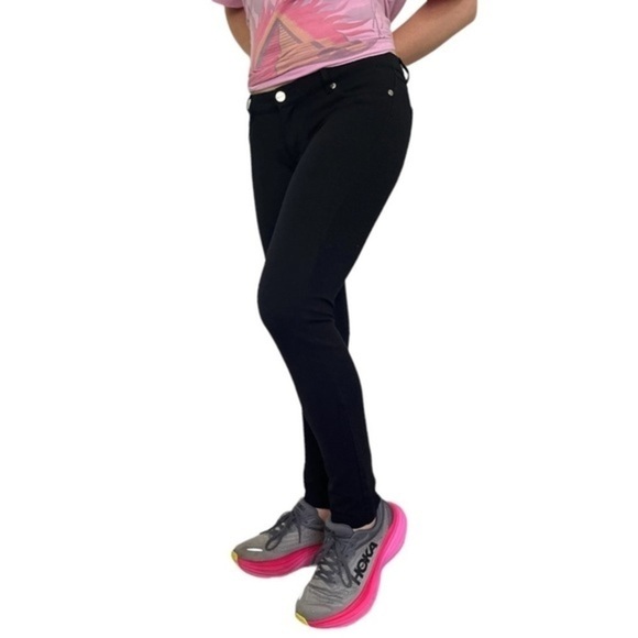 Body C stretchy black leggings/pants 5 pockets design zip/button Women M - Picture 1 of 16